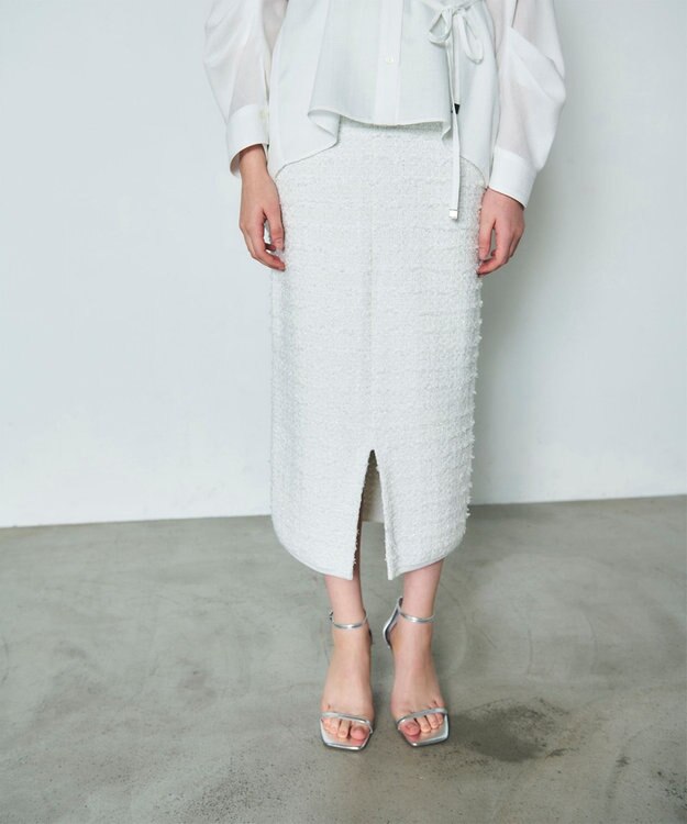 GRACE CONTINENTAL ラメツイードニットスカート ホワイト