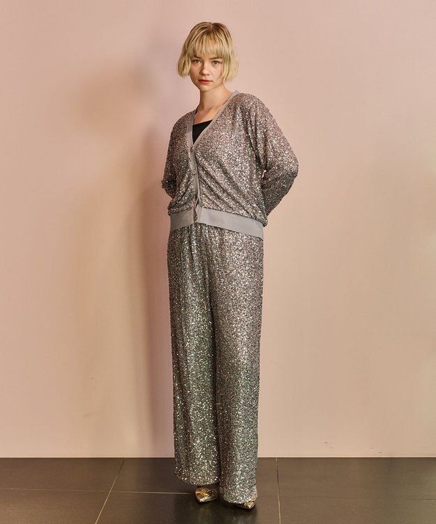 GRACE CONTINENTAL スパンコールニットパンツ グレー