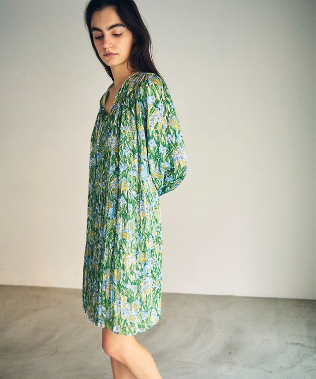 GRACE CONTINENTAL フラワープリントティアードミニワンピース グリーン