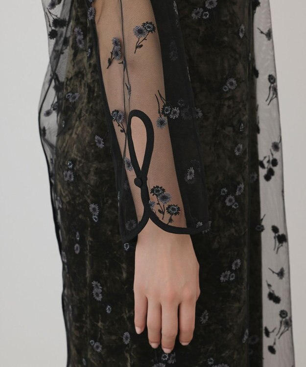 GRACE CONTINENTAL 刺繍レイヤードベロアワンピース カーキ