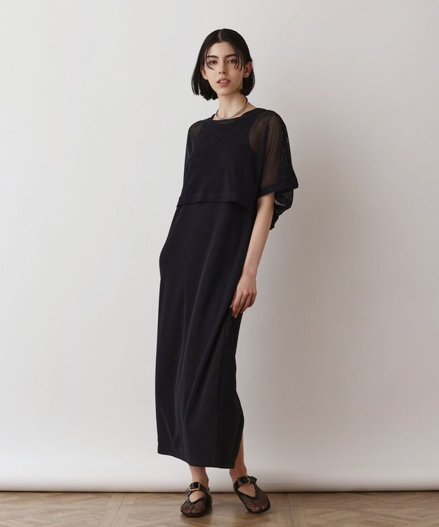 GRACE CONTINENTAL メッシュレイヤードワンピース ブラック