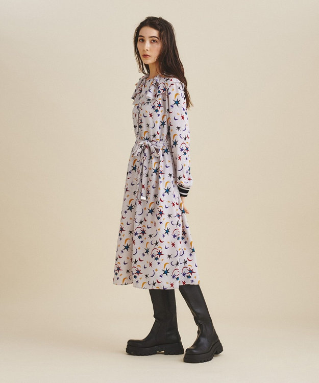【極美品♡22モデル】グレースコンチネンタル　フリルカラープリントワンピース 極美品♡22モデル】グレースコンチネンタル フリルカラー