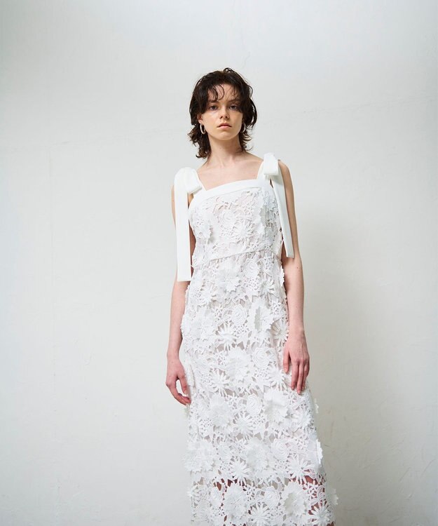 GRACE CONTINENTAL ケミカルフラワーレースワンピース ホワイト