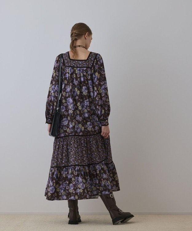 GRACE CONTINENTAL ボタニカルティアードワンピース ブラウン