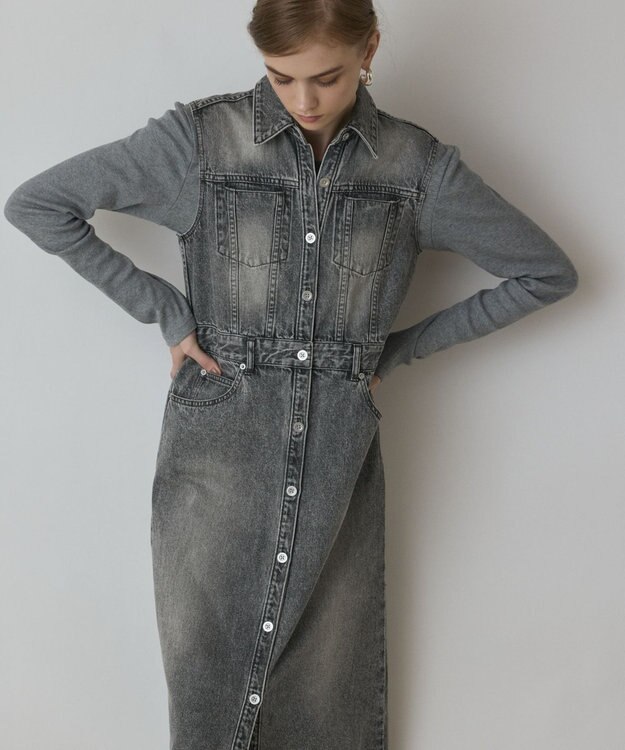 GRACE CONTINENTAL デニムロングジレワンピース ブラック