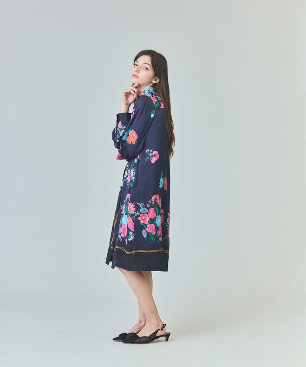 GRACE CONTINENTAL ボタニカルスカーフプリントワンピース ネイビー