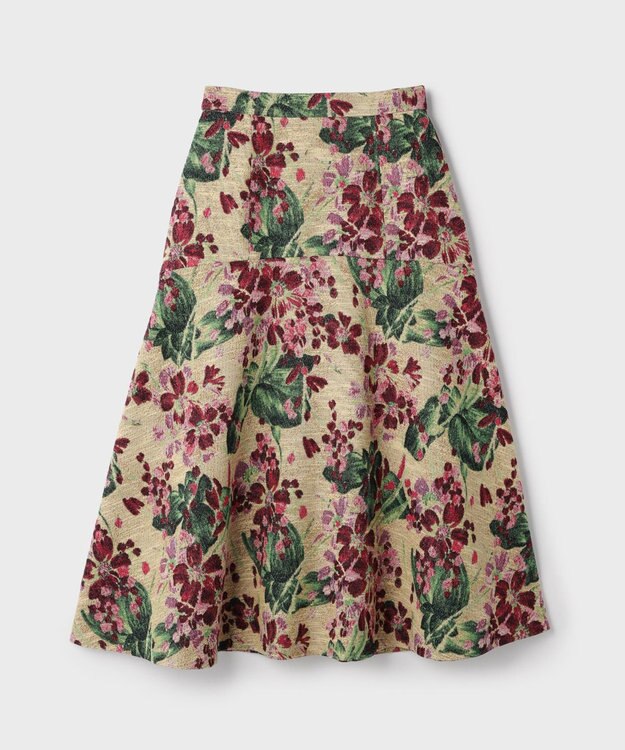 GRACE CONTINENTAL フラワージャガードフレアスカート ベージュ