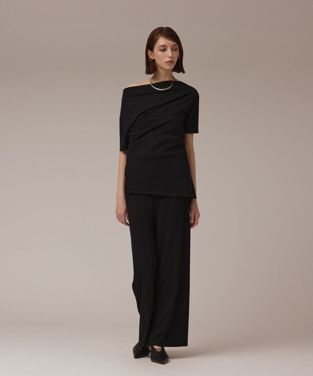 GRACE CONTINENTAL ラメリブジャージトップ ブラック