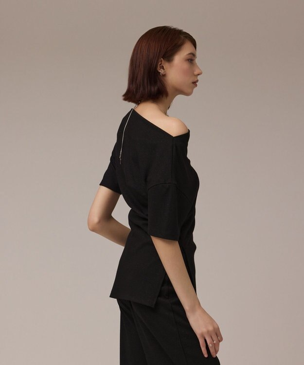 GRACE CONTINENTAL ラメリブジャージトップ ブラック