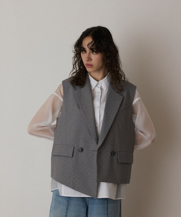 GRACE CONTINENTAL イレヘムビジュージレジャケット グレー