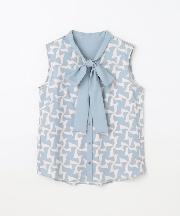 GRACE CONTINENTAL リボンプリントノースリーブトップ ブルー