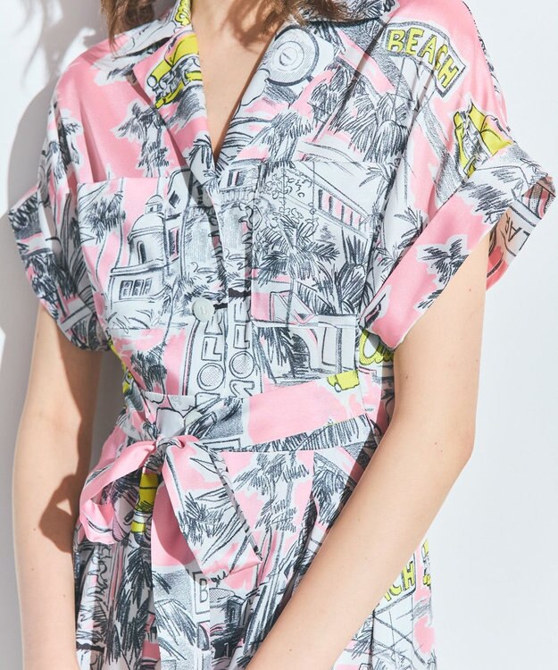 GRACE CONTINENTAL リゾートプリントツイルドレス ピンク