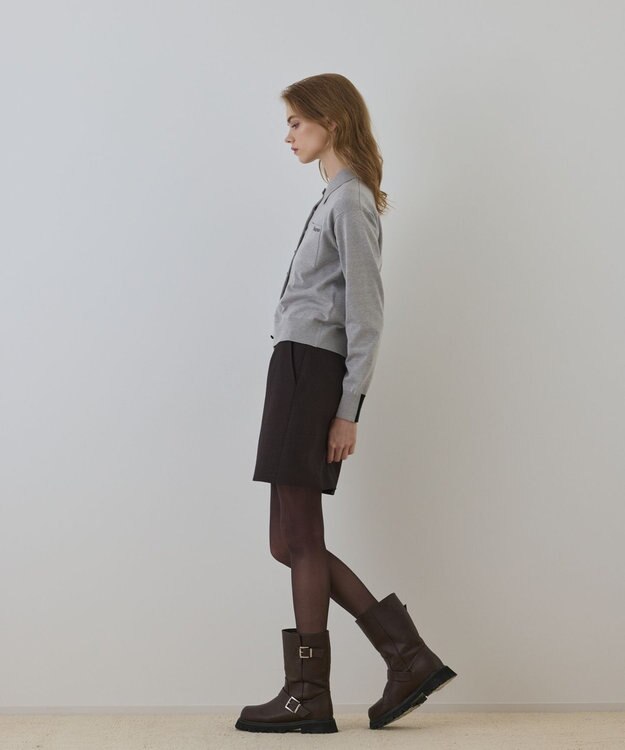 GRACE CONTINENTAL バイカラーロゴニットカーディガン グレー