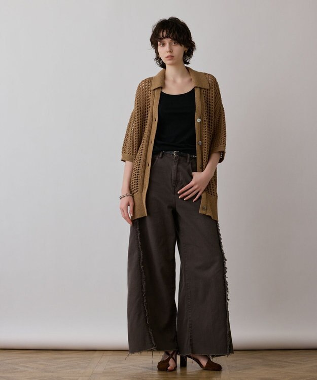 GRACE CONTINENTAL メッシュスキッパーニットカーディガン キャメル