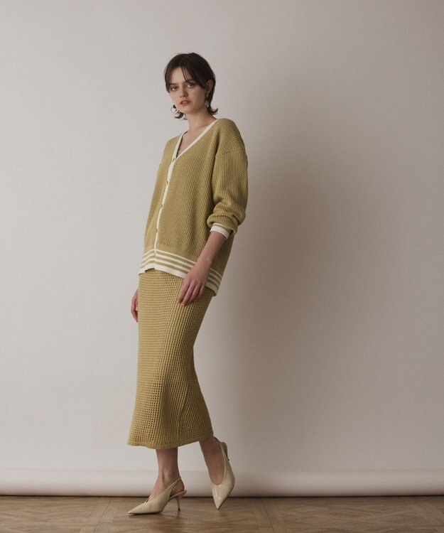 GRACE CONTINENTAL メッシュラインニットカーディガン イエロー