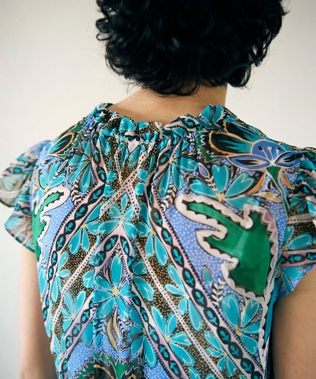 GRACE CONTINENTAL シフォンプリントティアードワンピース ブルー