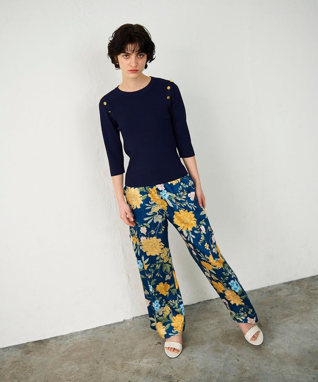 GRACE CONTINENTAL フラワープリントワークパンツ ネイビー