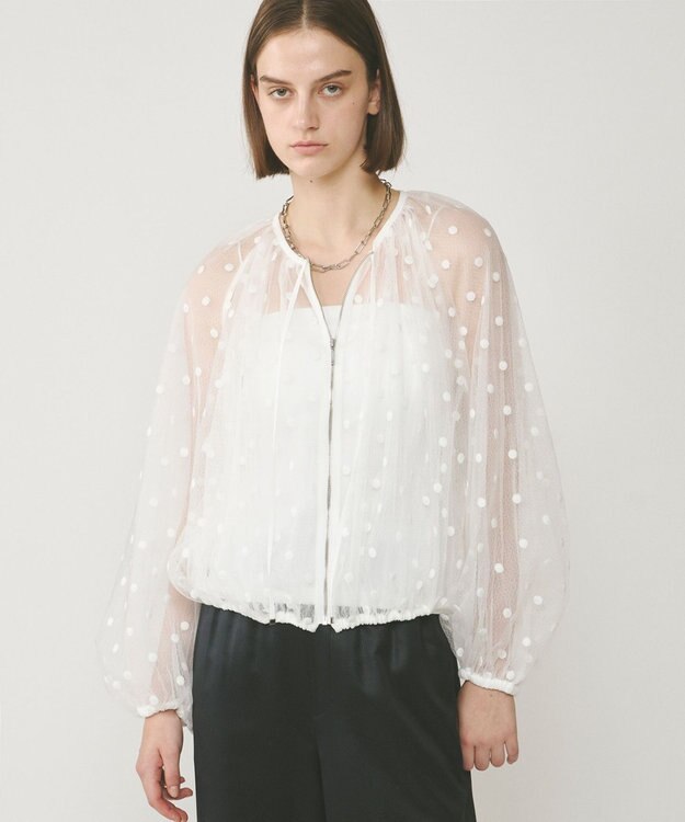 GRACE CONTINENTAL チュールノーカラーブルゾン ホワイト