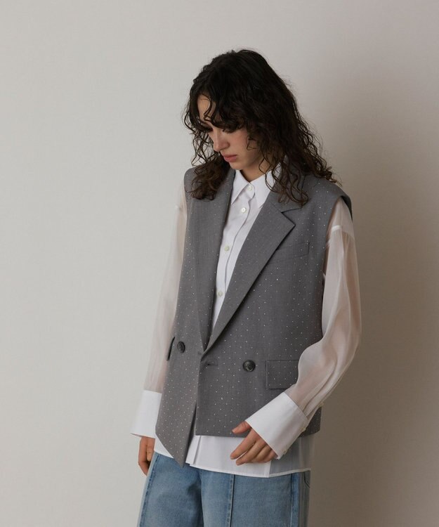 GRACE CONTINENTAL イレヘムビジュージレジャケット グレー