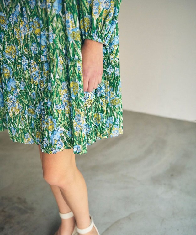 GRACE CONTINENTAL フラワープリントティアードミニワンピース グリーン