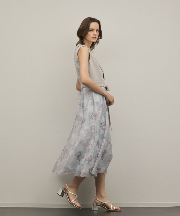 GRACE CONTINENTAL カシュクールフラワープリントワンピース グレー