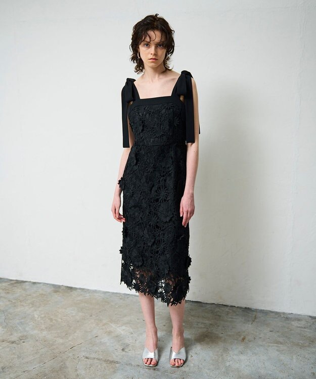 GRACE CONTINENTAL ケミカルフラワーレースワンピース ブラック