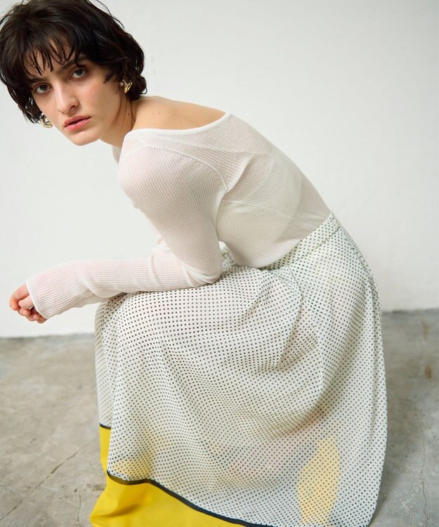 GRACE CONTINENTAL ドットBOXタックスカート ホワイト