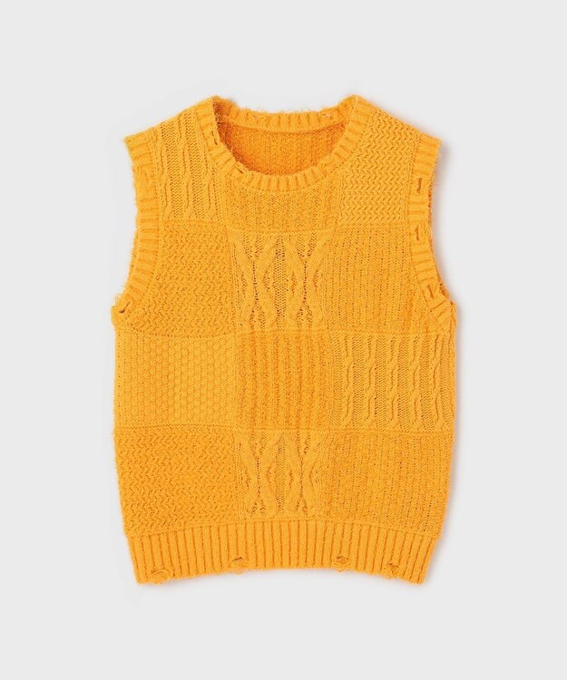 GRACE CONTINENTAL パッチワークニットトップ イエロー