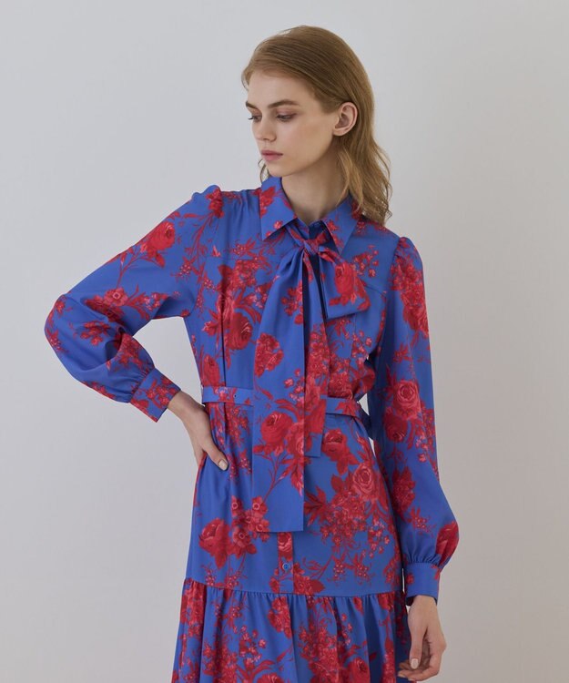 GRACE CONTINENTAL ブーケフラワープリントワンピース ブルー