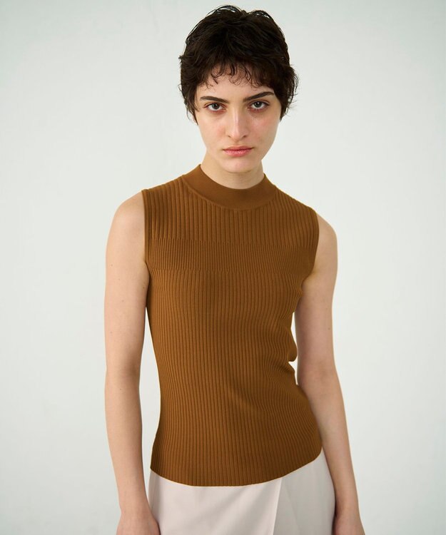 GRACE CONTINENTAL ハイネックリブニットトップ ブラウン