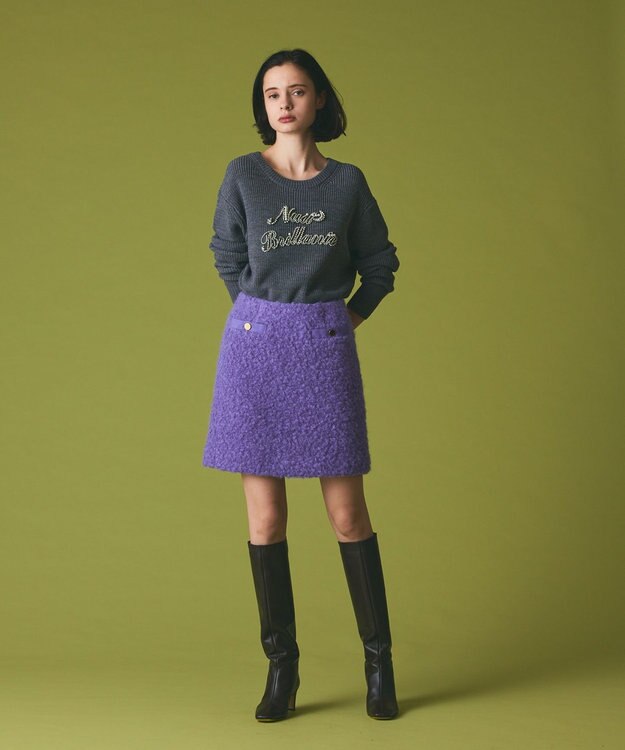 GRACE CONTINENTAL リングウールミニスカート パープル