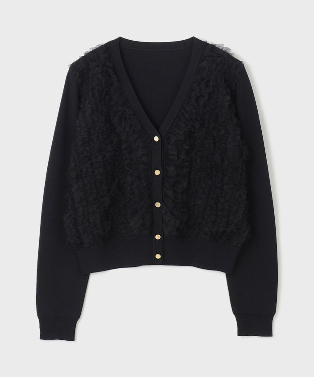 GRACE CONTINENTAL ギャザーフリルニットカーディガン ブラック