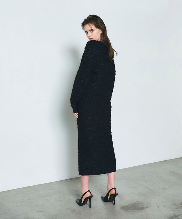 GRACE CONTINENTAL ラメツイードニットスカート ブラック