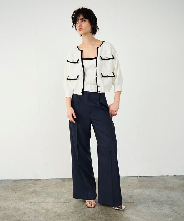 GRACE CONTINENTAL バイカラールーズニットカーディガン ホワイト