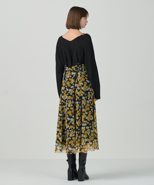 GRACE CONTINENTAL フラワーチュールプリントキャミワンピース ブラック