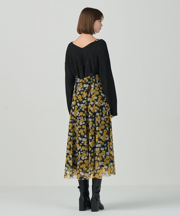 GRACE CONTINENTAL フラワーチュールプリントキャミワンピース ブラック