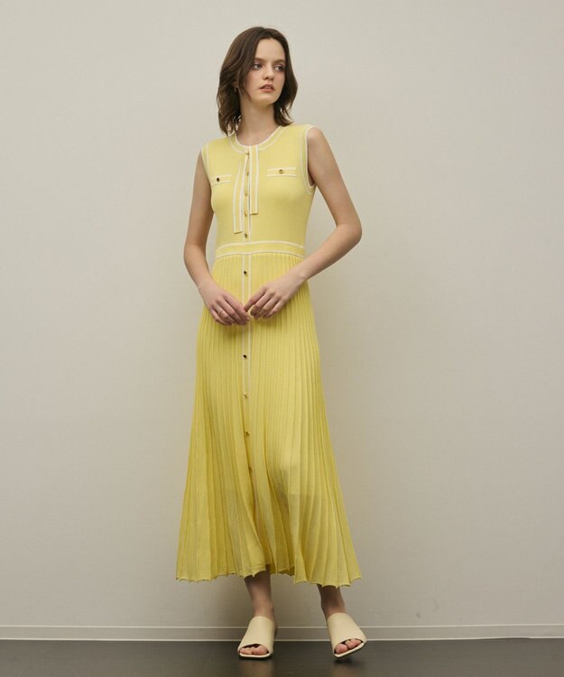 GRACE CONTINENTAL バイカラーボウタイニットワンピース イエロー