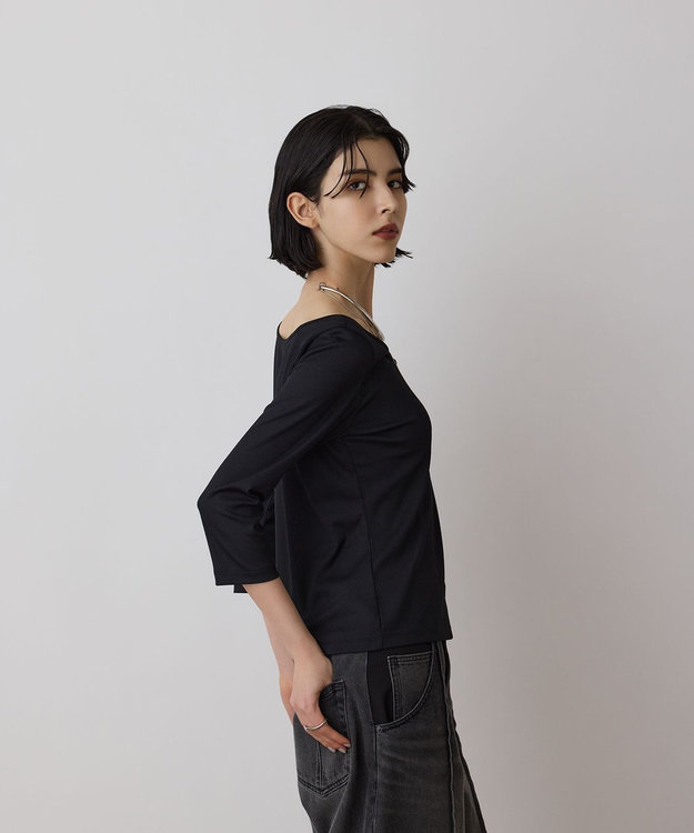 GRACE CONTINENTAL テレコボートネックトップ ブラック