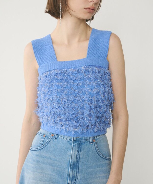 GRACE CONTINENTAL フリンジニットベアトップ ブルー