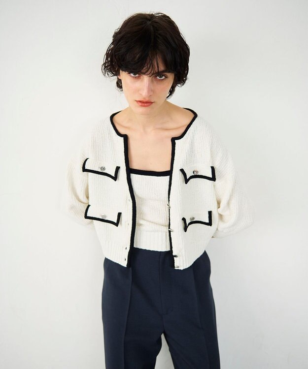 GRACE CONTINENTAL バイカラールーズニットカーディガン ホワイト