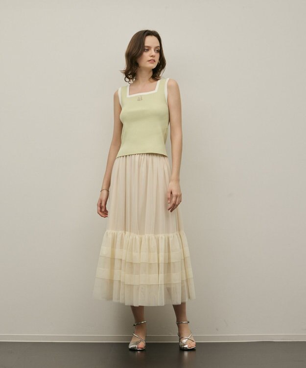 GRACE CONTINENTAL バイカラーリブニットノースリーブ ライトグリーン