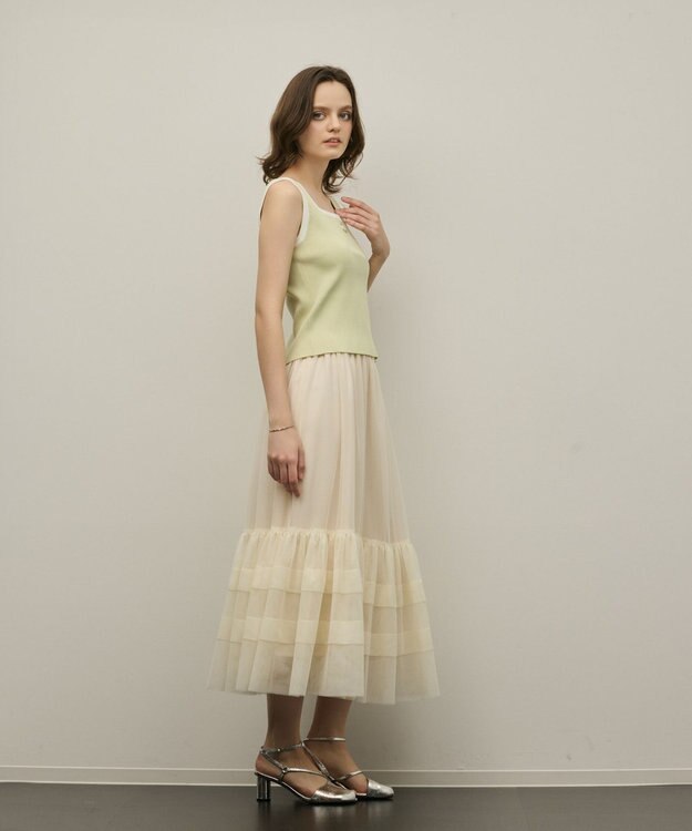 GRACE CONTINENTAL バイカラーリブニットノースリーブ ライトグリーン