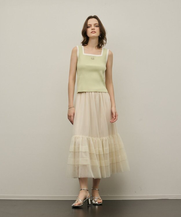 GRACE CONTINENTAL バイカラーリブニットノースリーブ ライトグリーン