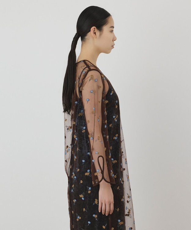 GRACE CONTINENTAL 刺繍レイヤードベロアワンピース ブルー