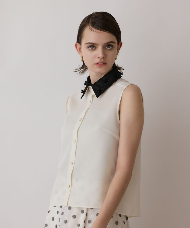 GRACE CONTINENTAL シアーメッシュノースリーブ キナリ