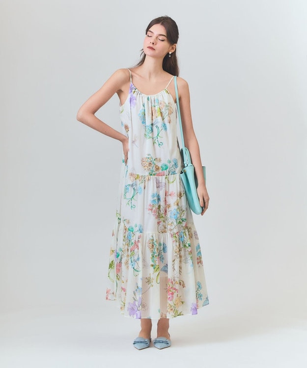 GRACE CONTINENTAL ボタニカルティアードドレス キナリ