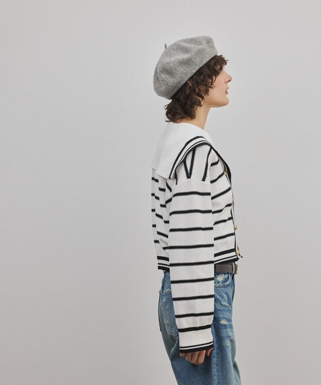 GRACE CONTINENTAL セーラーカラーニットトップ バイカラー