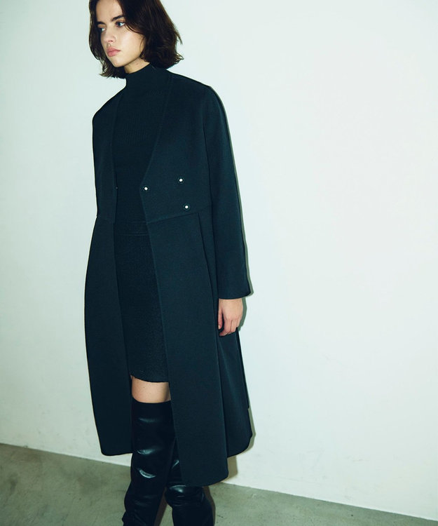 美品 DOUX ARCHIVES ノーカラー リバーコート グレージュ F ノーカラーリバーコート / GRACE CONTINENTAL | GRACE