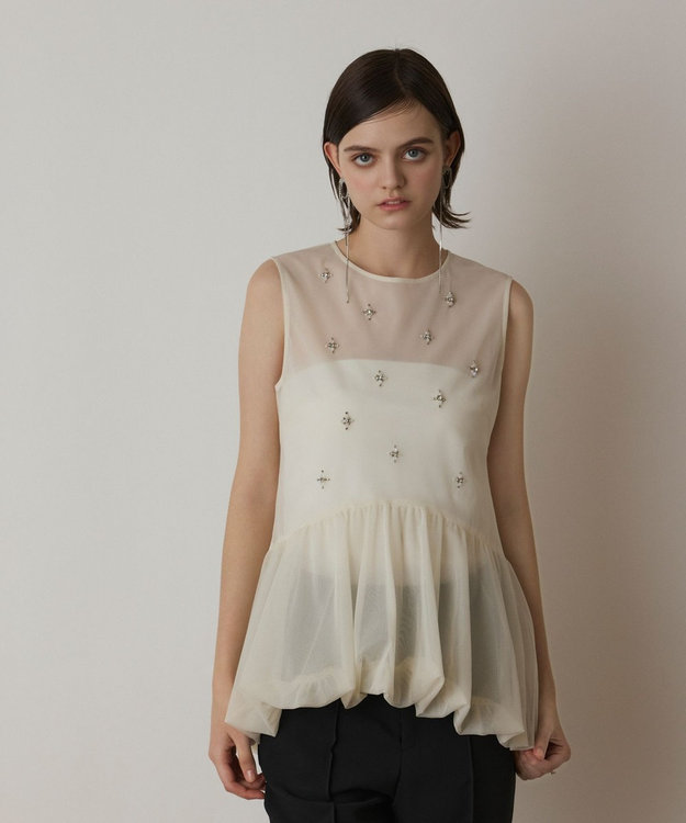 GRACE CONTINENTAL バルーンチュールトップ ホワイト