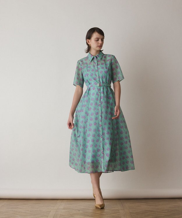 GRACE CONTINENTAL ドローイングプリントワンピース グリーン